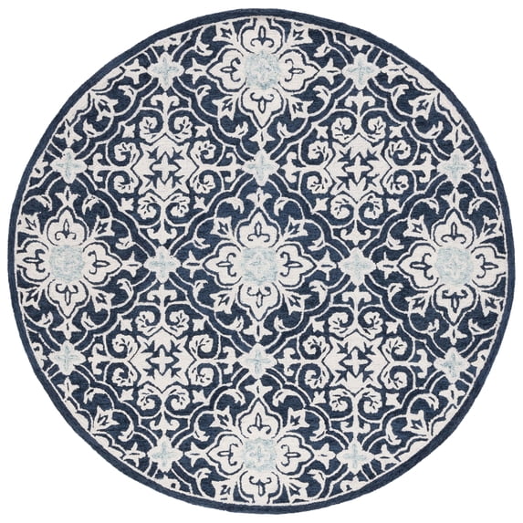 SAFAVIEH Roslyn Aleta Geometric Area Rug, Navy/Light Blue, 7' x 7' Round