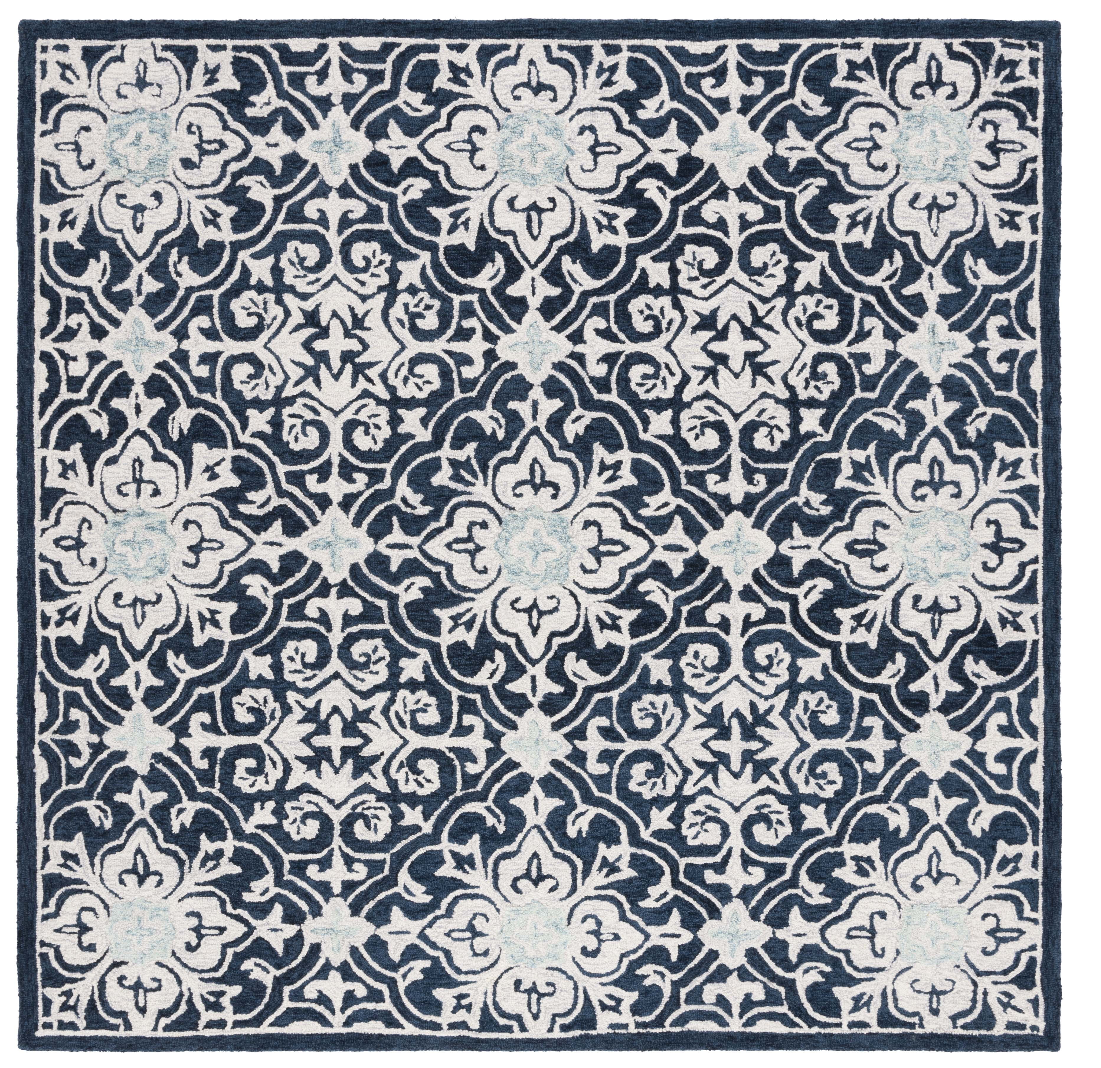SAFAVIEH Roslyn Aleta Geometric Area Rug, Navy/Light Blue, 7' x 7' Square
