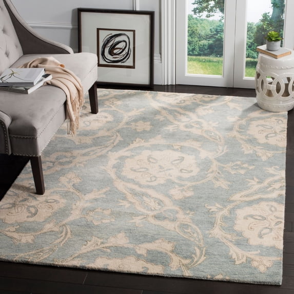 SAFAVIEH Roslyn Colton Floral Wool Area Rug, Light Blue/Ivory, 5' x 8'