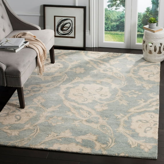 SAFAVIEH Roslyn Colton Floral Wool Area Rug, Light Blue/Ivory, 6' x 9'