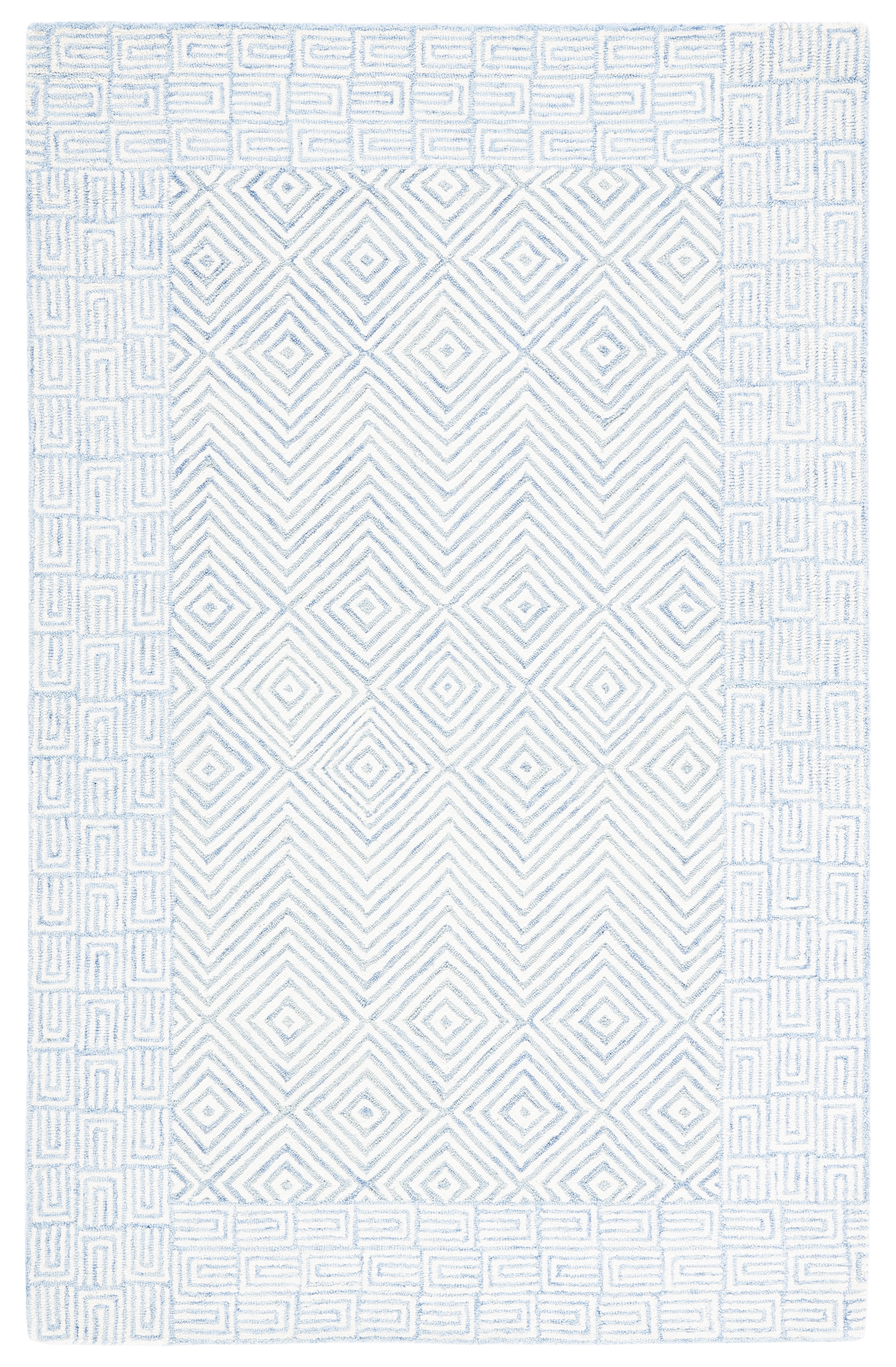 Light Blue and Ivory Hand-Tufted Wool Geometric 6' x 9' Area Rug