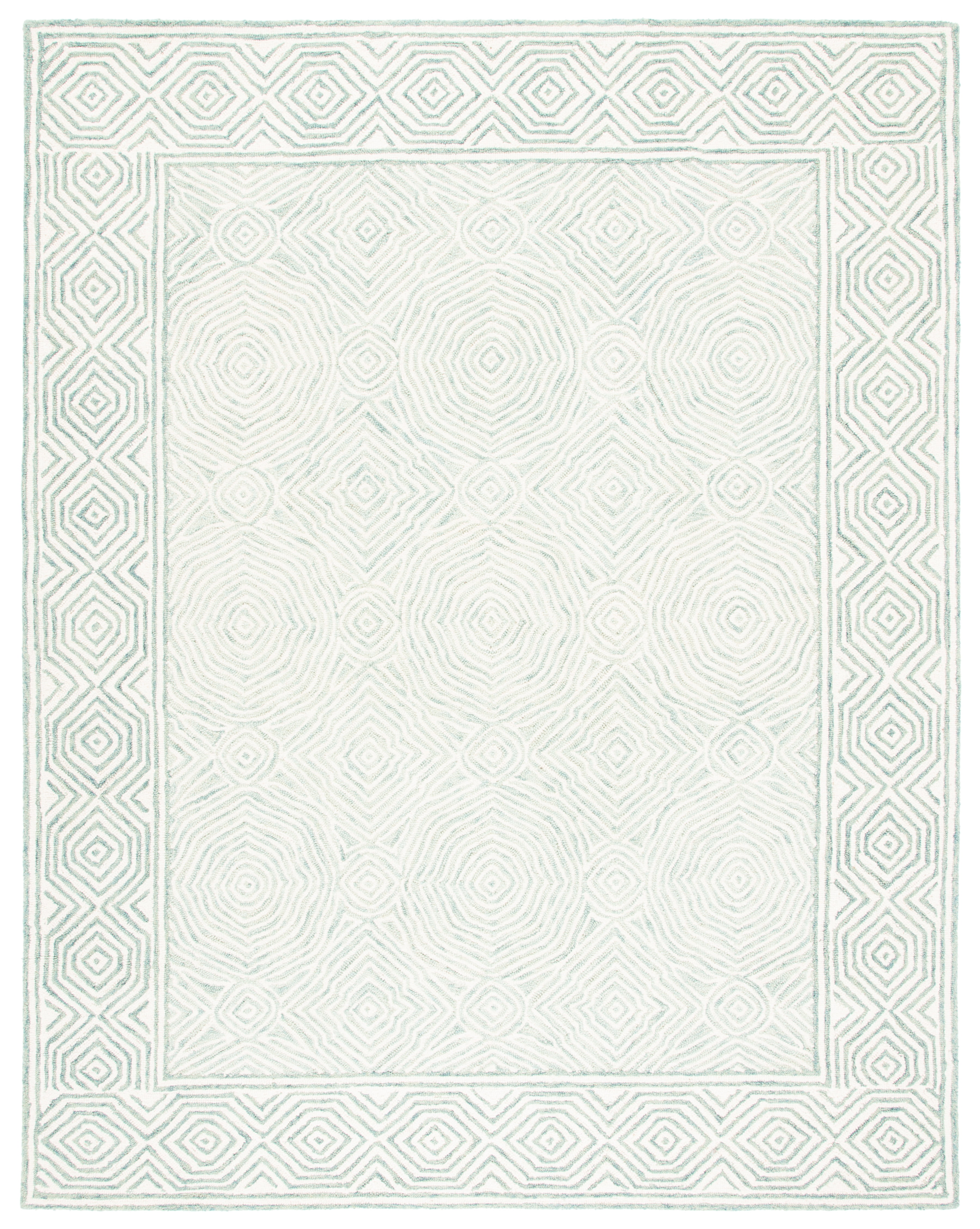 Handmade Blue and White Wool Tufted Rectangular Area Rug, 9' x 12'