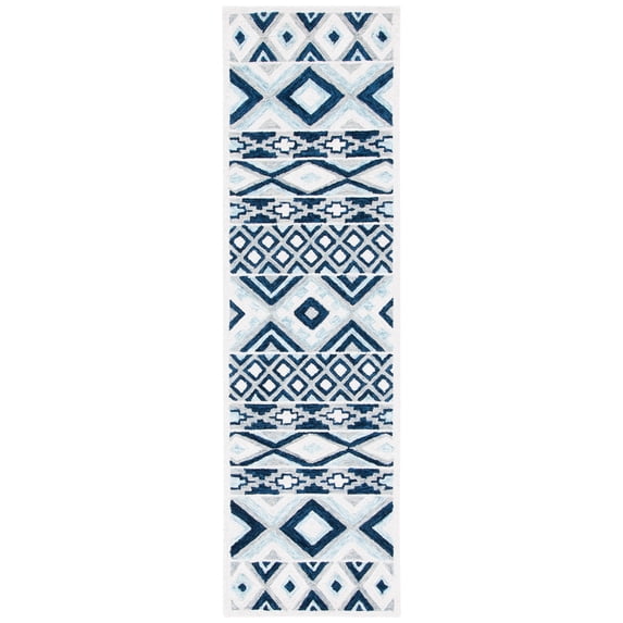 SAFAVIEH Roslyn Lena Geometric Runner Rug, Blue/White, 2'3" x 8'