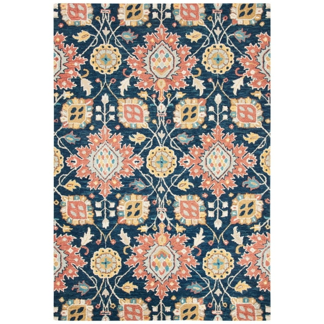 SAFAVIEH Roslyn Magdalena Floral Wool Area Rug, Navy/Multi, 6' x 9'