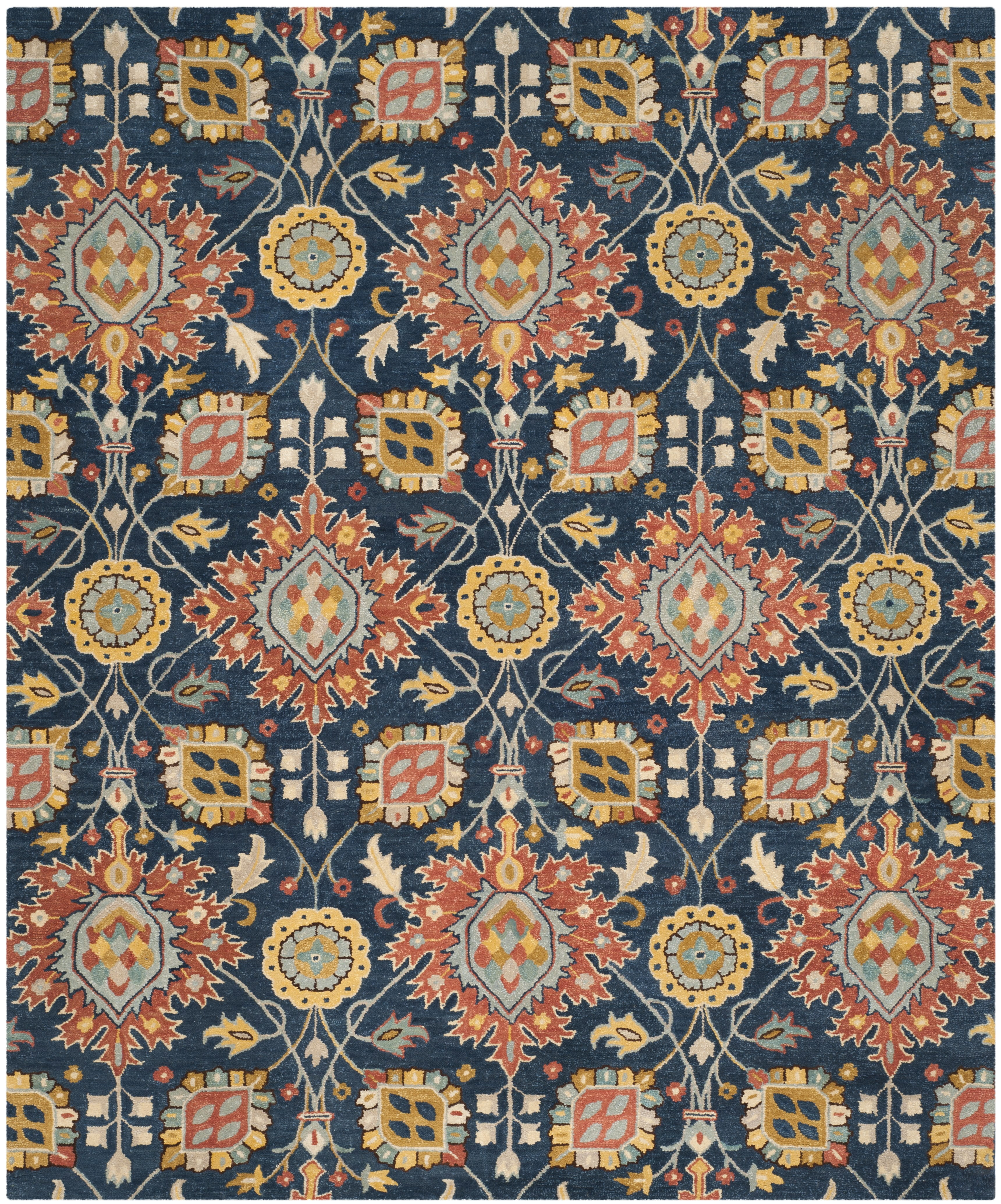 Handmade Navy and Multi Floral Wool 9' x 12' Area Rug