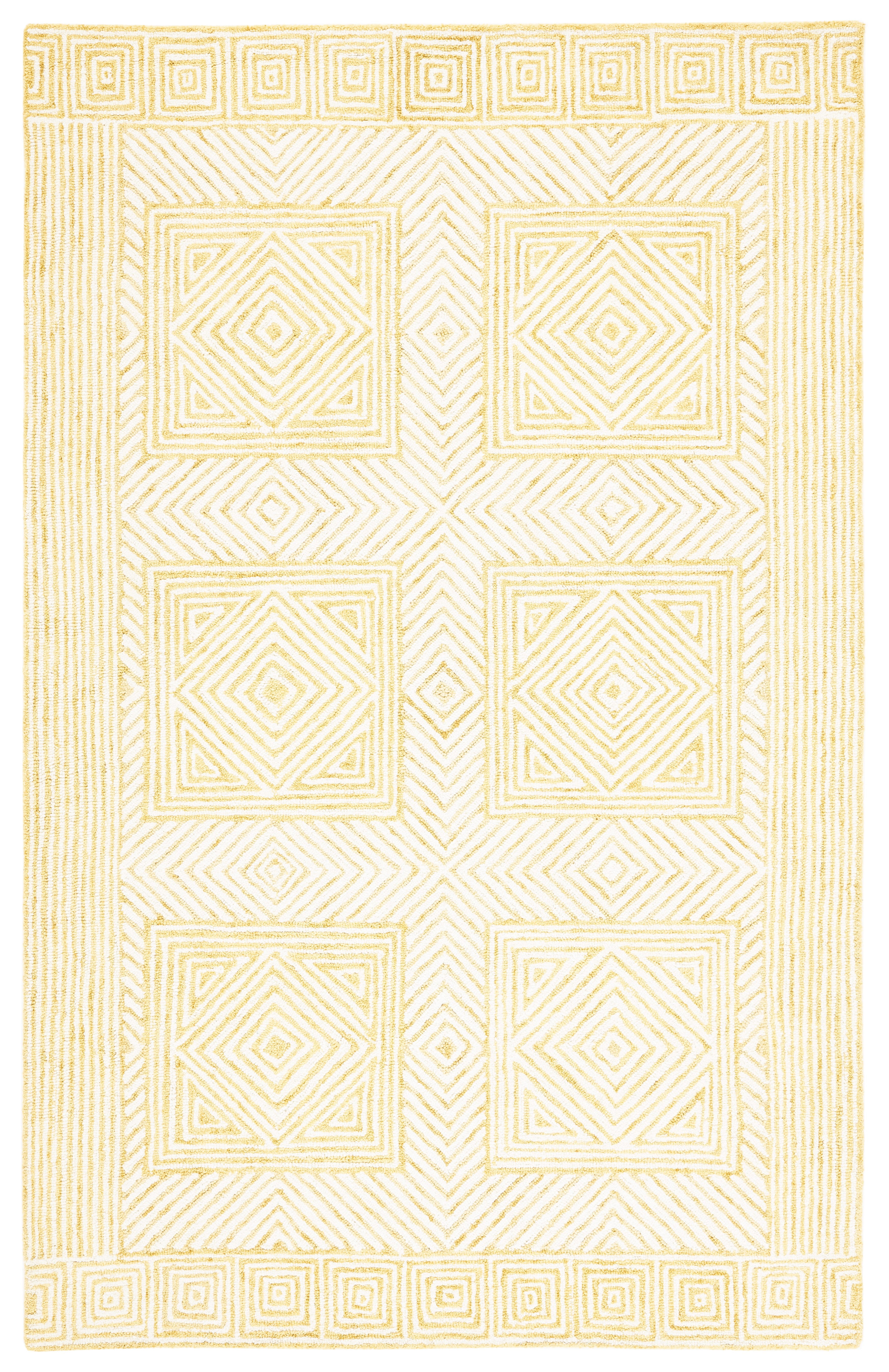 Ivory and Yellow Hand-Tufted Wool Area Rug 3' x 5'