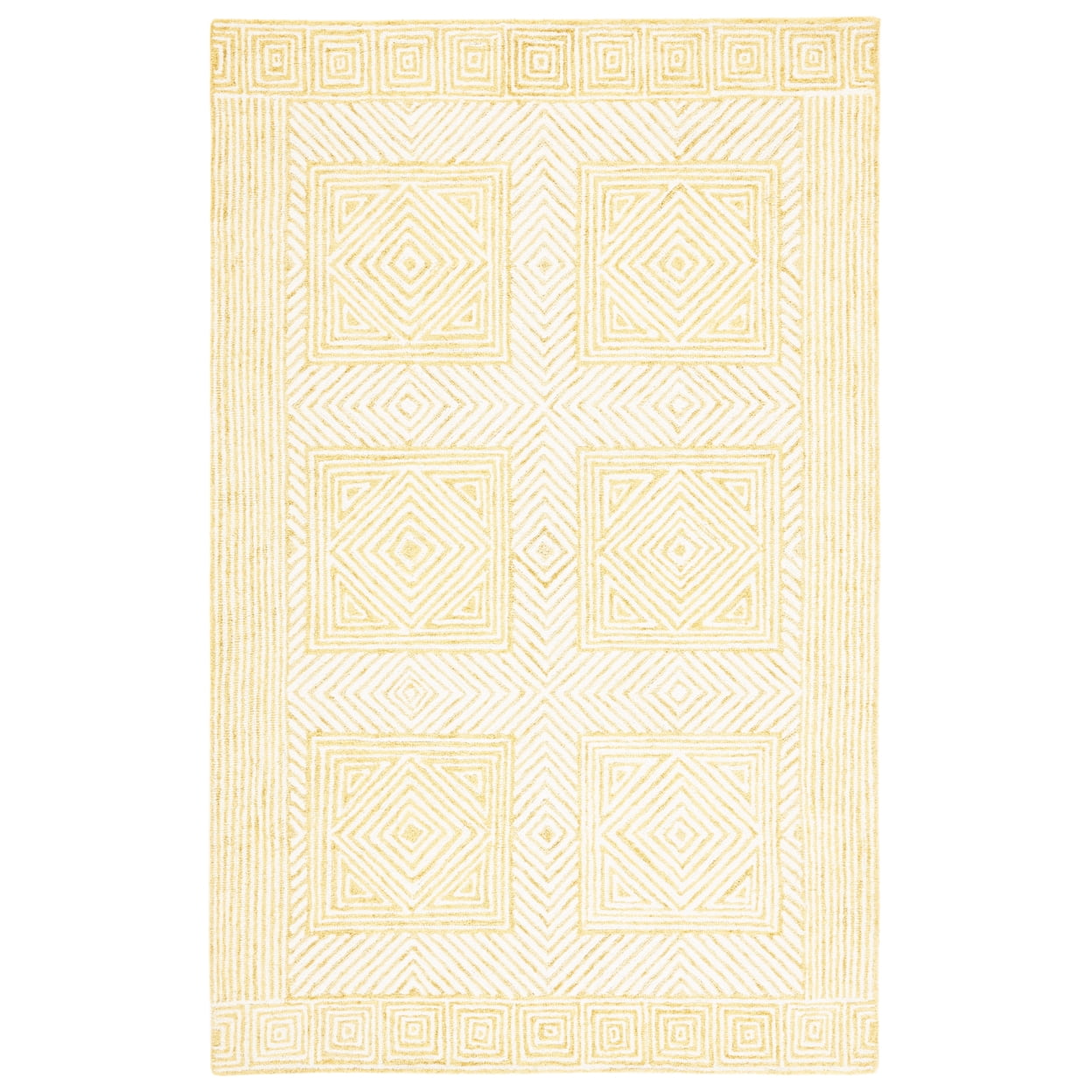 Ivory and Yellow Hand-Tufted Wool Area Rug 3' x 5'