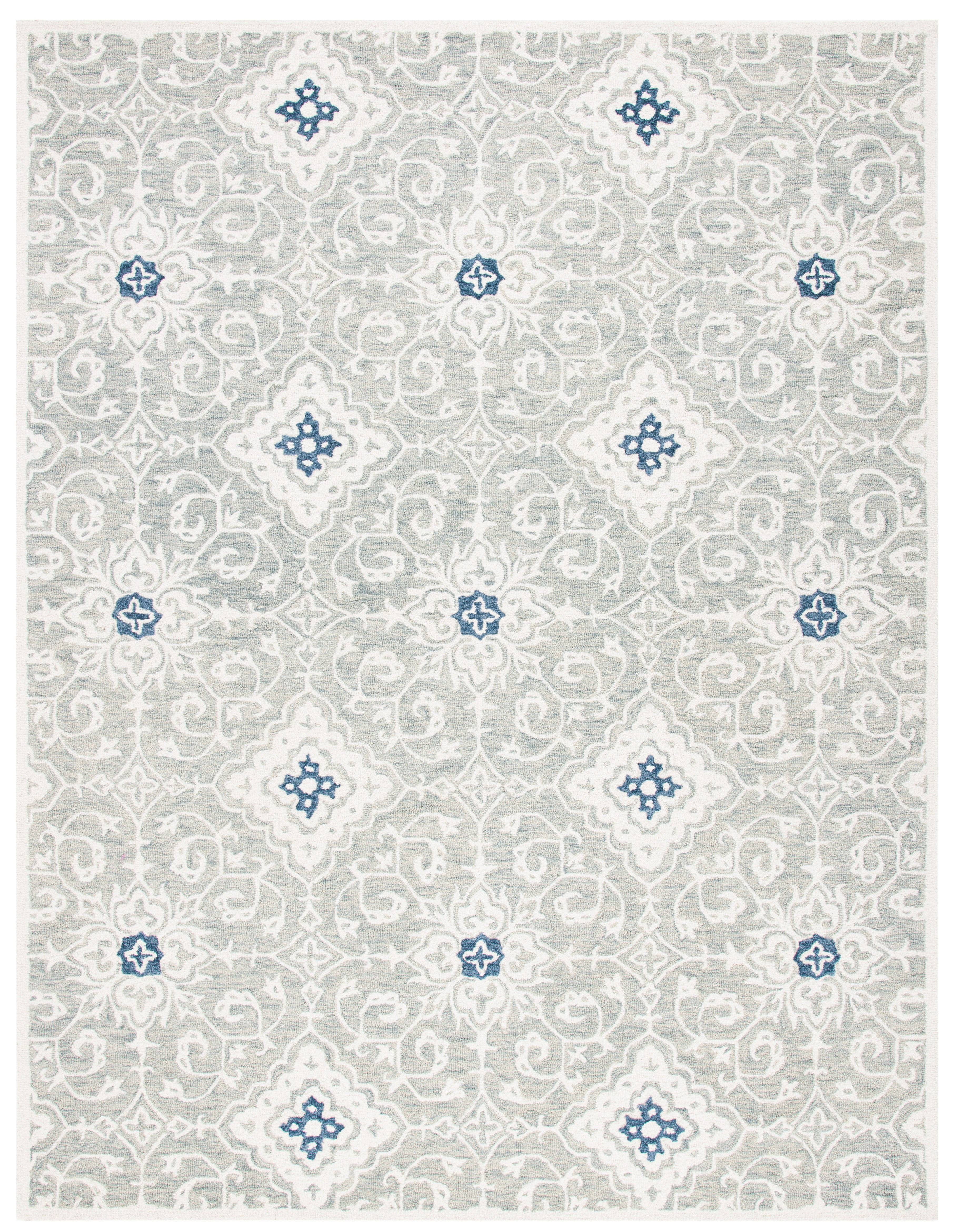 Ivory and Blue Hand-Tufted Wool Rectangular Area Rug, 5' x 8'