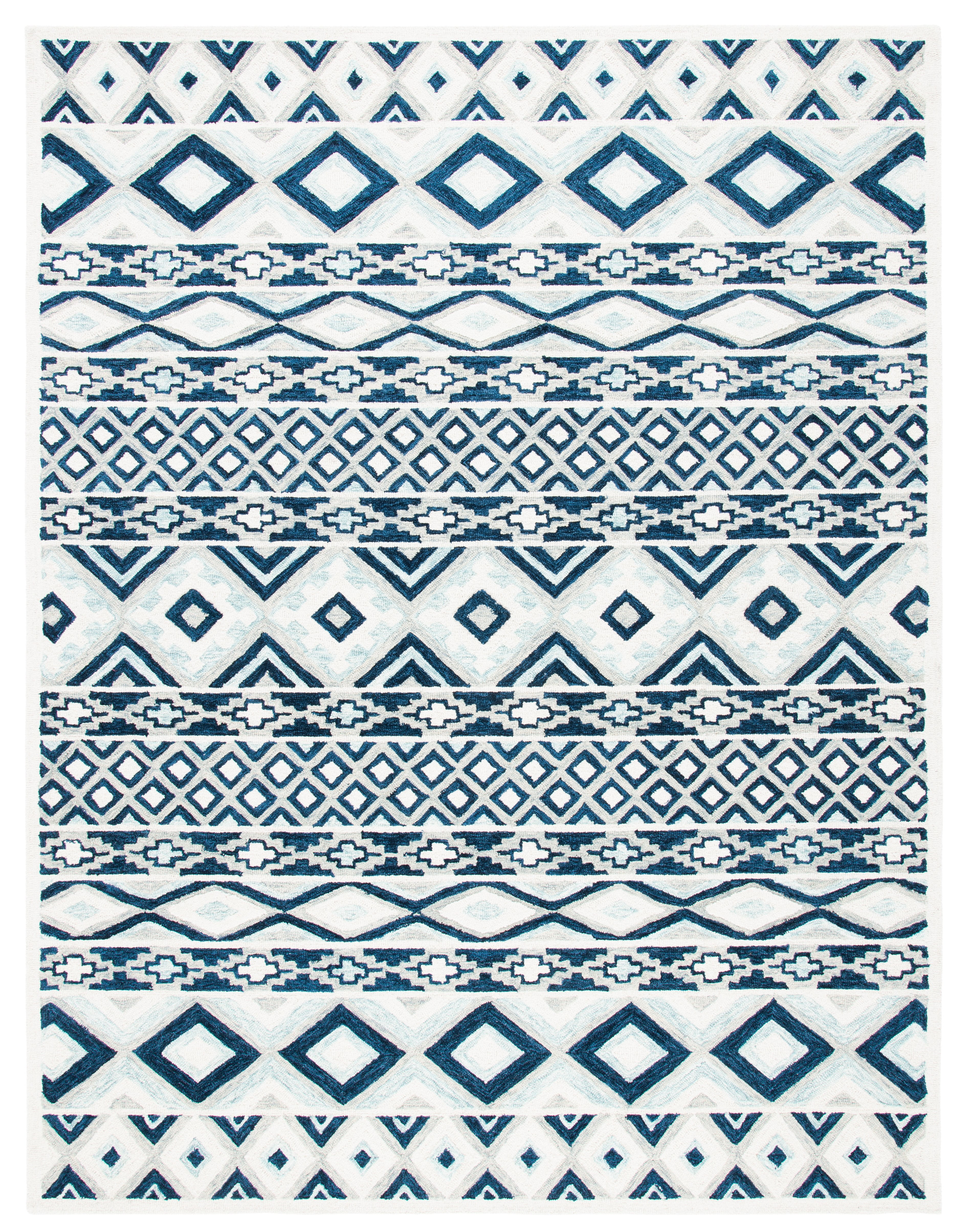 Hand-Tufted Blue and White Wool Geometric Area Rug, 5' x 8'