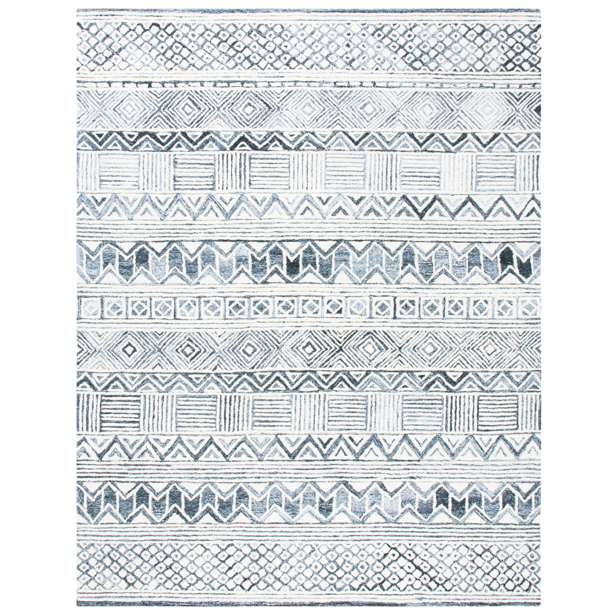 Hand-Tufted Artisanal Wool Blend 8' x 10' Black and Ivory Rug