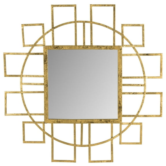 SAFAVIEH Round Geometric Matrix Key Mirror, Gold