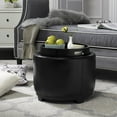 thumbnail image 1 of SAFAVIEH Round Modern Glam Storage Tray Ottoman, Black, 1 of 12