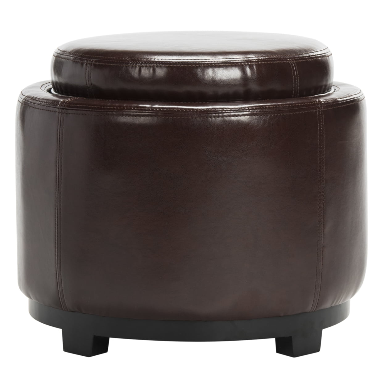 Transitional Cordovan Round Ottoman with Storage Tray