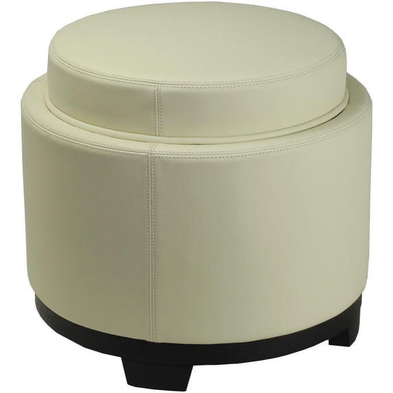 SAFAVIEH Round Storage Tray Ottoman Flat Cream