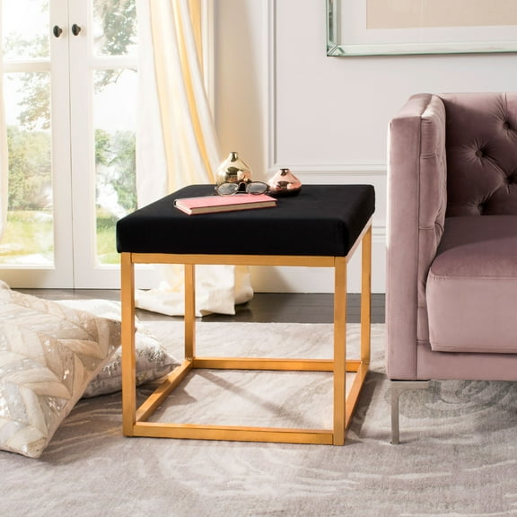 SAFAVIEH Rowan Contemporary Modern Glam Square Ottoman, Black/Gold