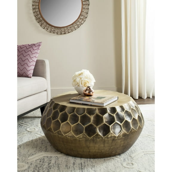 SAFAVIEH Roxanna Modern Solid Metal Coffee Table, Antique Brass