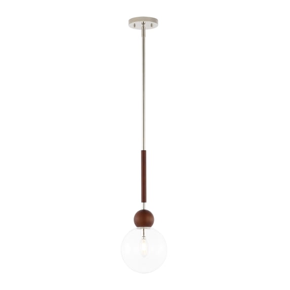 SAFAVIEH Roxora Dark Walnut Metal Pendant Light with Clear Glass Shade