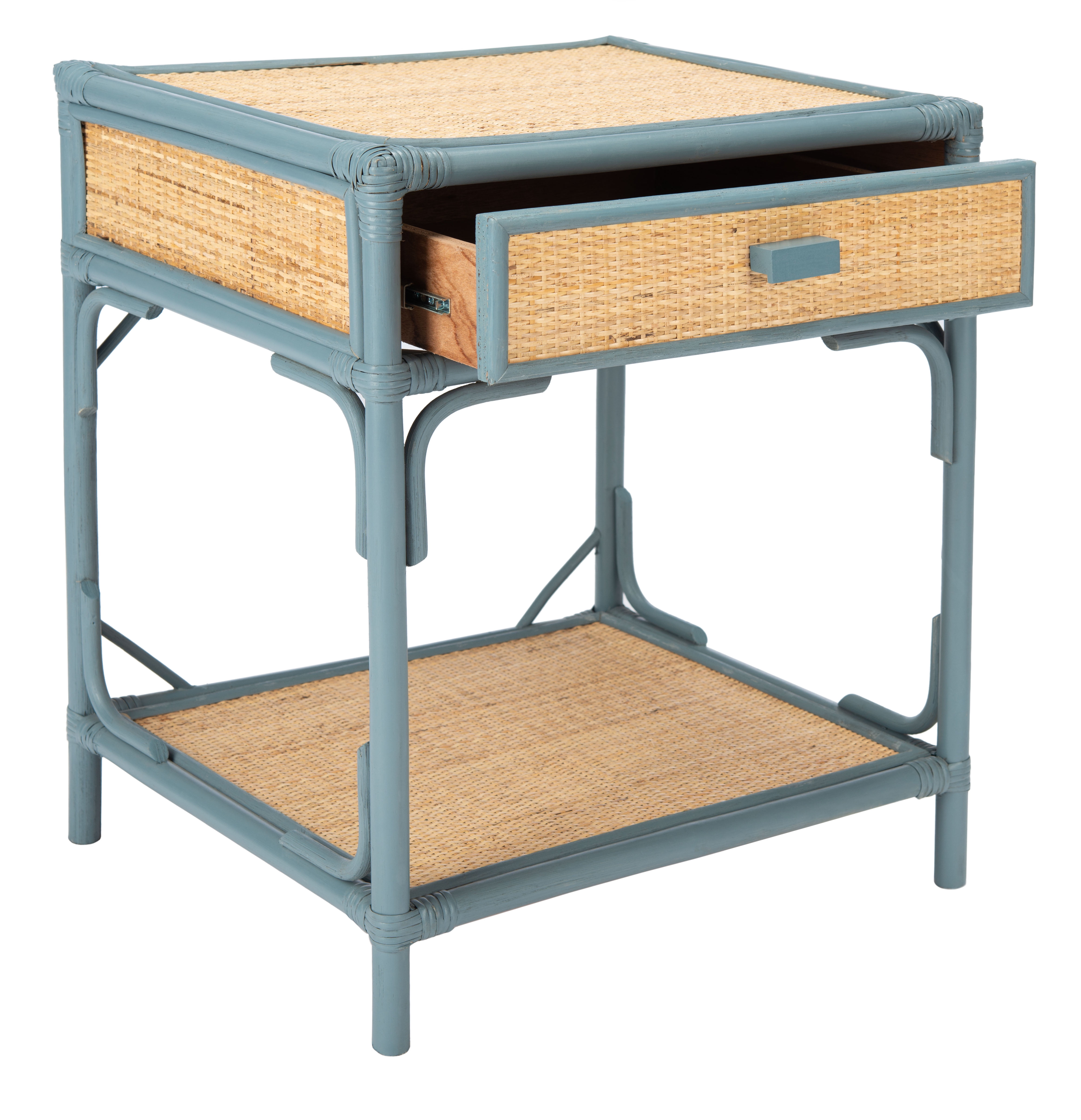 SAFAVIEH Roya Rustic 1 Drawer 1 Shelf Nightstand, Blue Grey/Natural