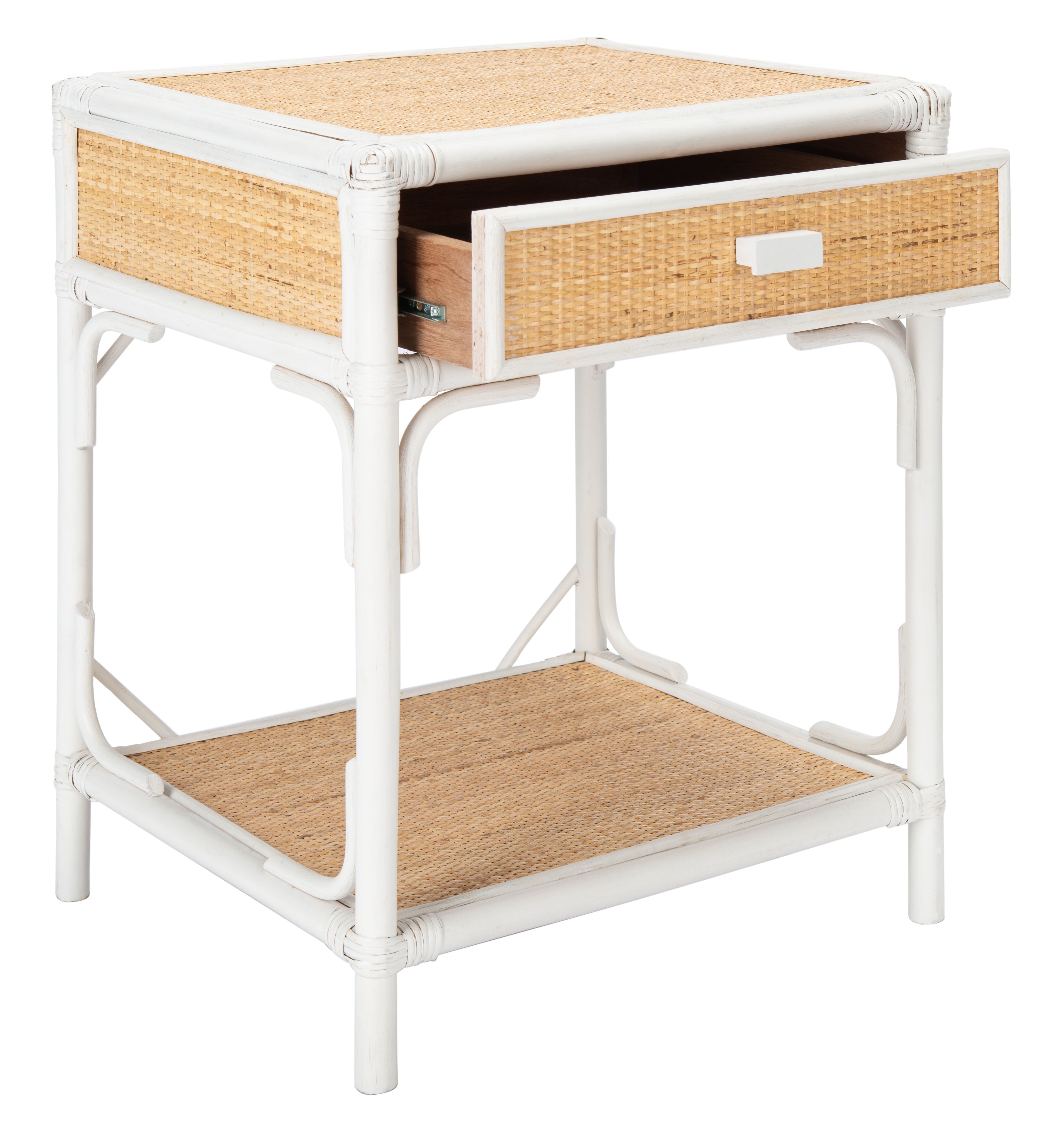Roya White and Natural Rattan 1-Drawer Nightstand