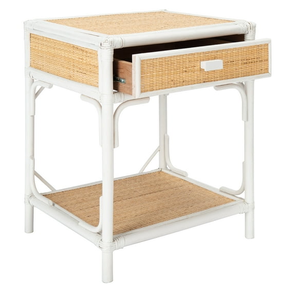 SAFAVIEH Roya Rustic 1 Drawer 1 Shelf Nightstand, White/Natural