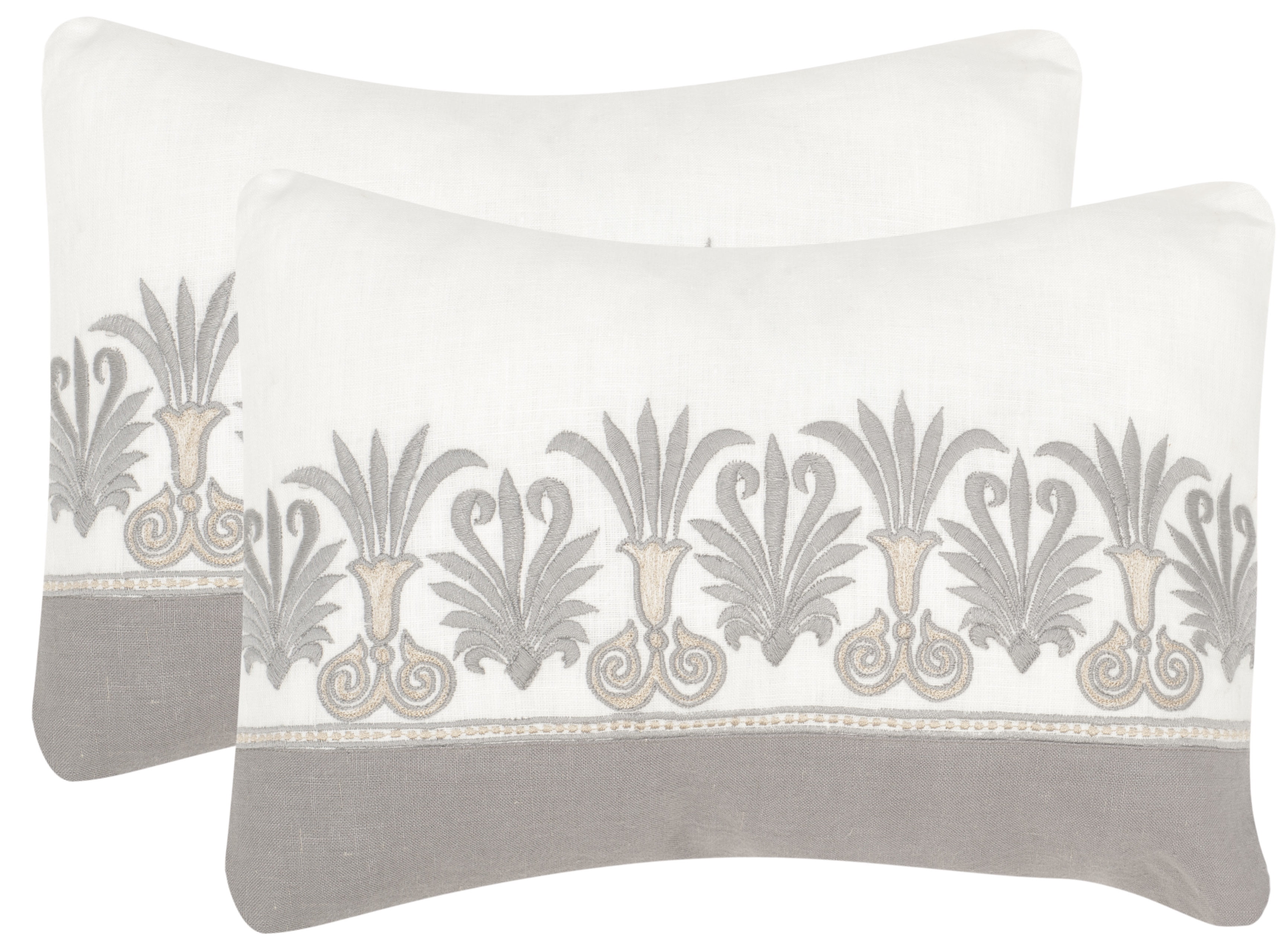 Gray Embroidered Linen Rectangular Pillow Set