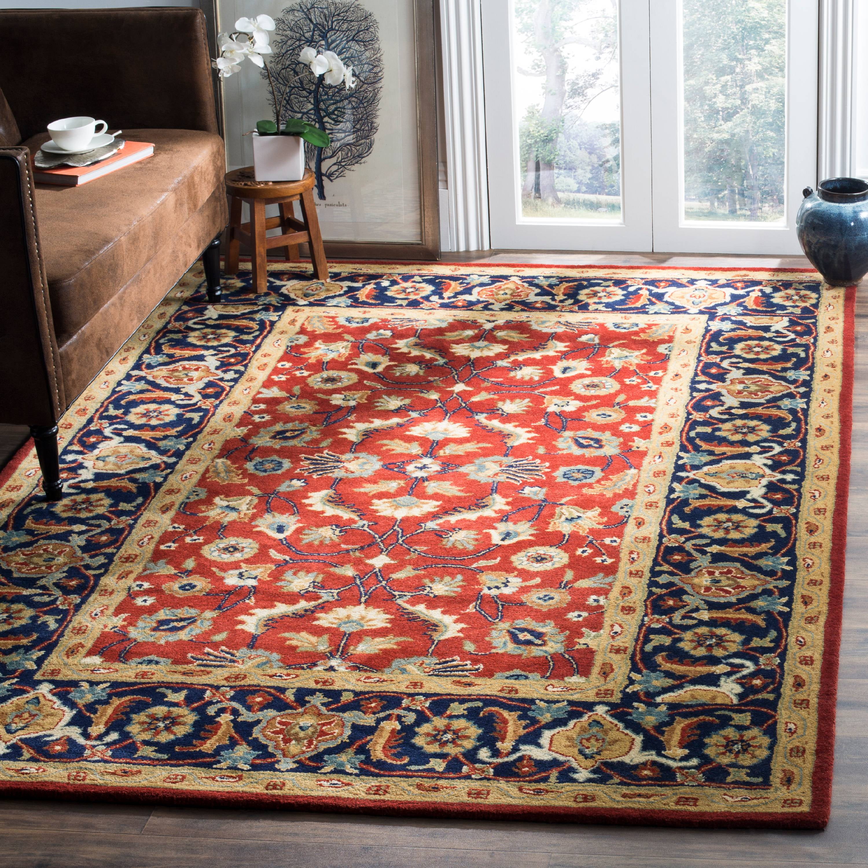 Handmade Red and Navy Wool 6' x 9' Area Rug