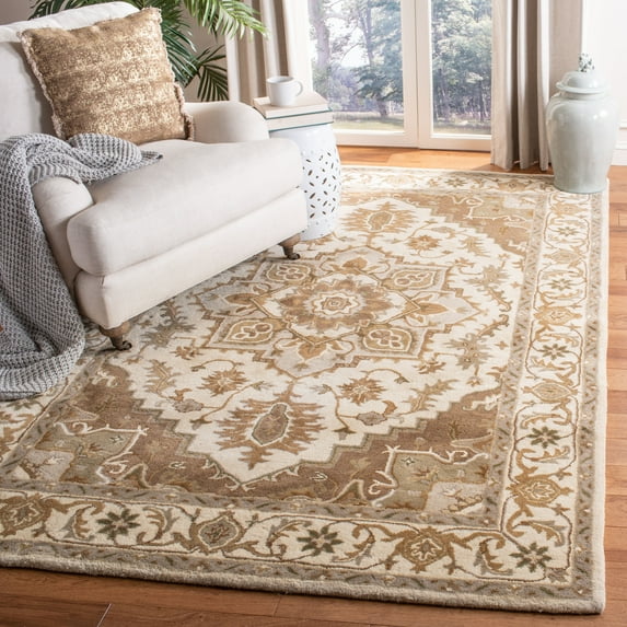 SAFAVIEH Royalty Corine Floral Bordered Area Rug, Beige/Sage, 4' x 6'