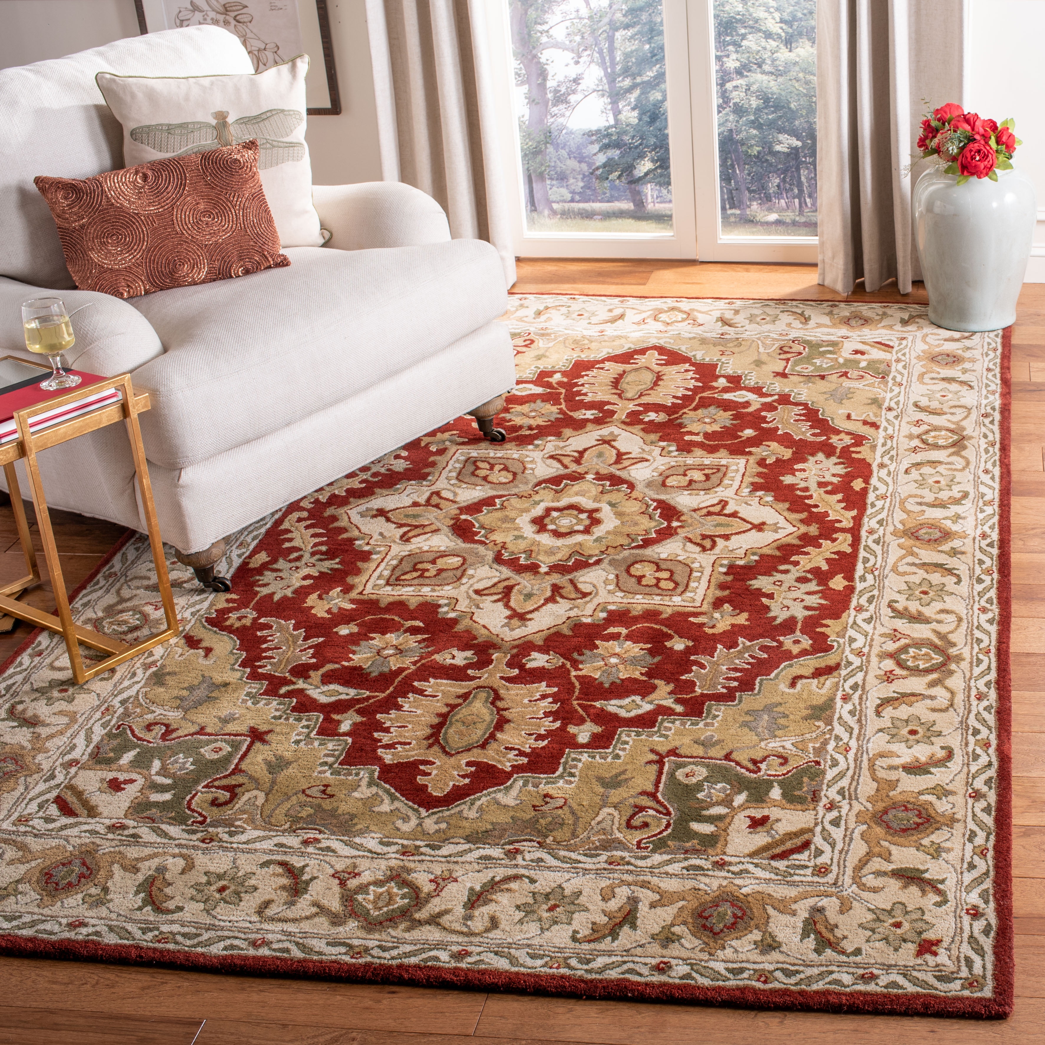 Hand-Tufted Red and Beige Wool 4' x 6' Area Rug