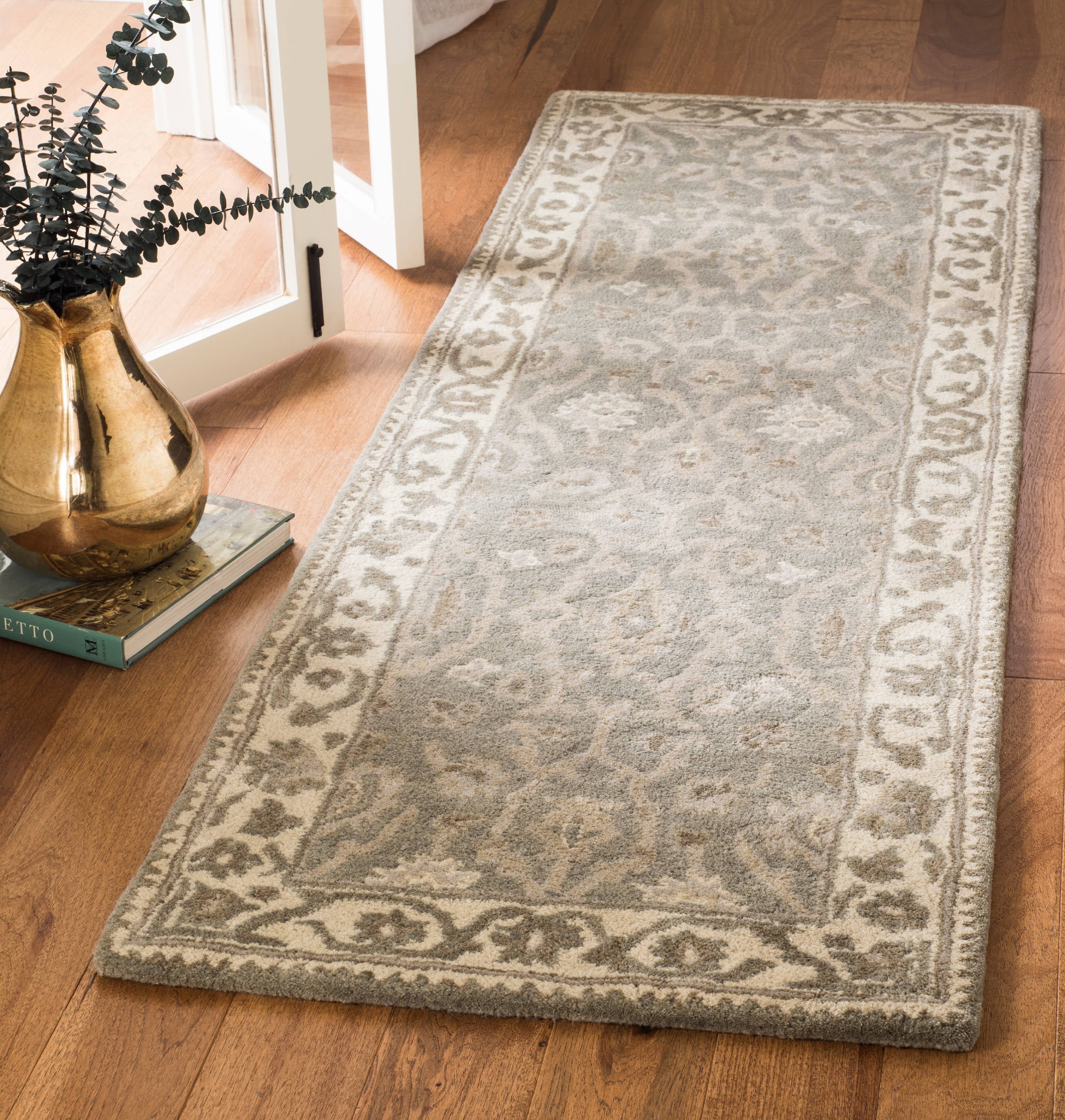 Gray and Cream Handmade Wool Tufted Runner Rug
