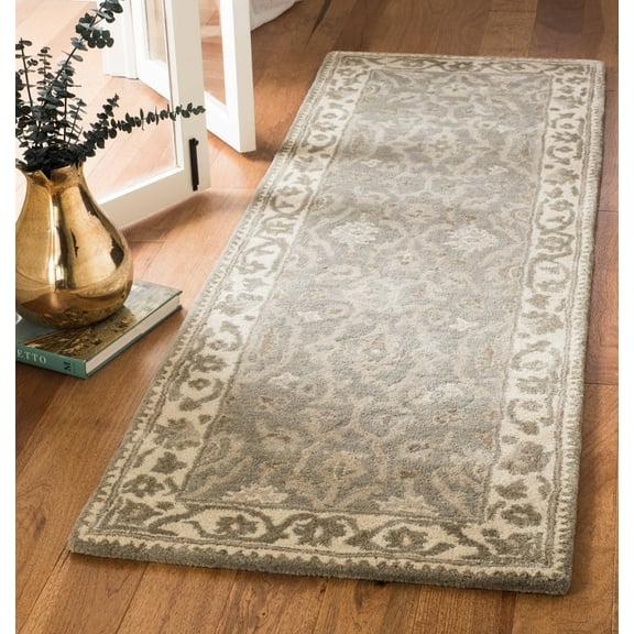 SAFAVIEH Royalty Dina Traditional Wool Runner Rug, Grey/Cream, 2'3" x 7'