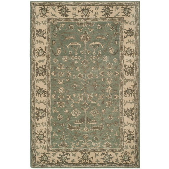SAFAVIEH Royalty Dulcibella Traditional Wool Area Rug, Slate/Cream, 4' x 6'