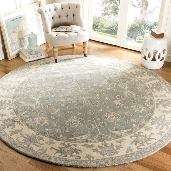 SAFAVIEH Royalty Dulcibella Traditional Wool Area Rug, Slate/Cream, 7' x 7' Round