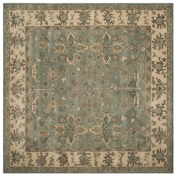 SAFAVIEH Royalty Dulcibella Traditional Wool Area Rug, Slate/Cream, 7' x 7' Square