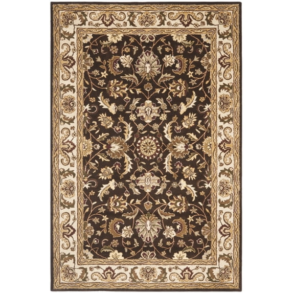 SAFAVIEH Royalty Eustacia Floral Wool Area Rug, Chocolate/Beige, 4' x 6'