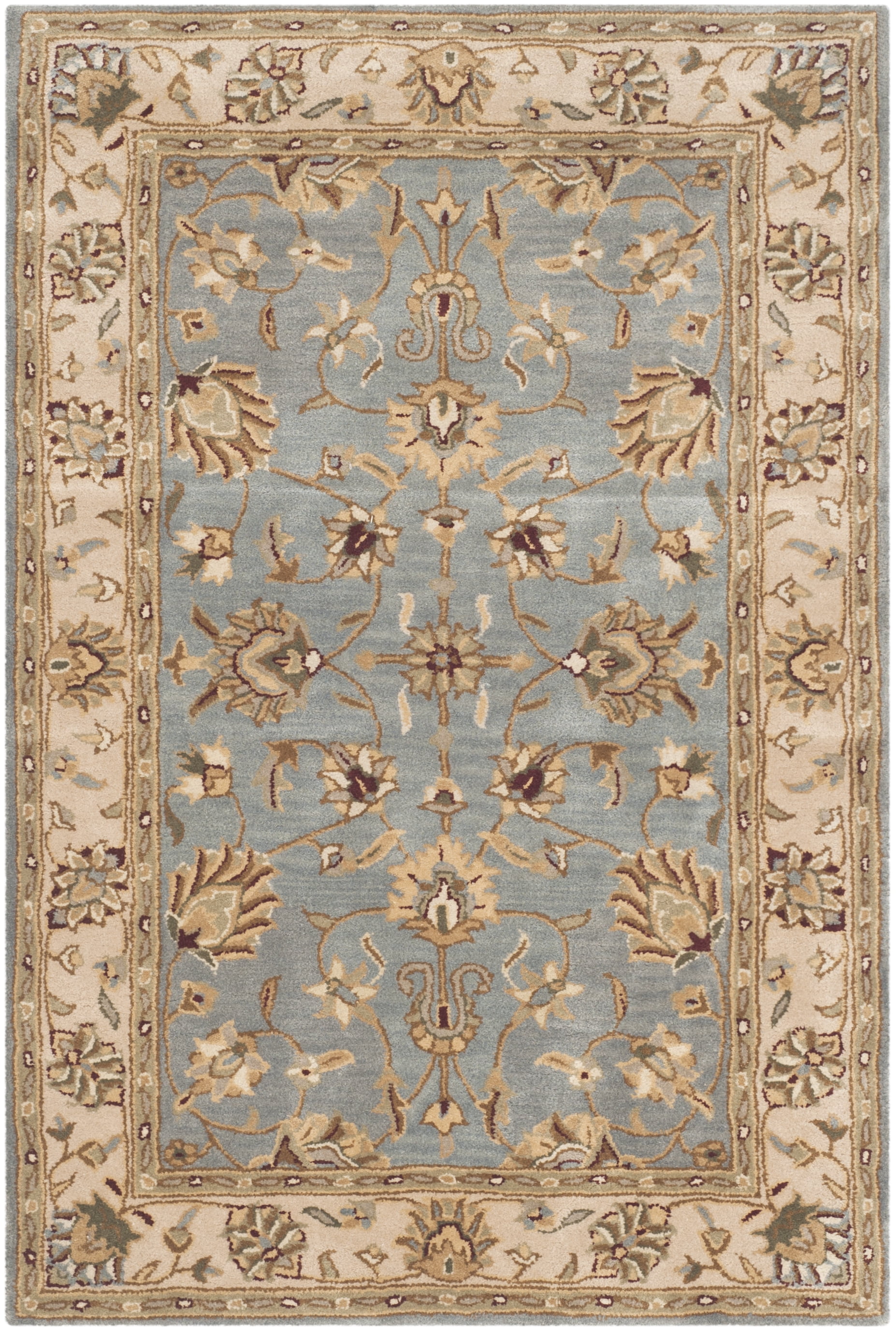 Handmade Blue and Beige Wool Tufted Oriental Area Rug
