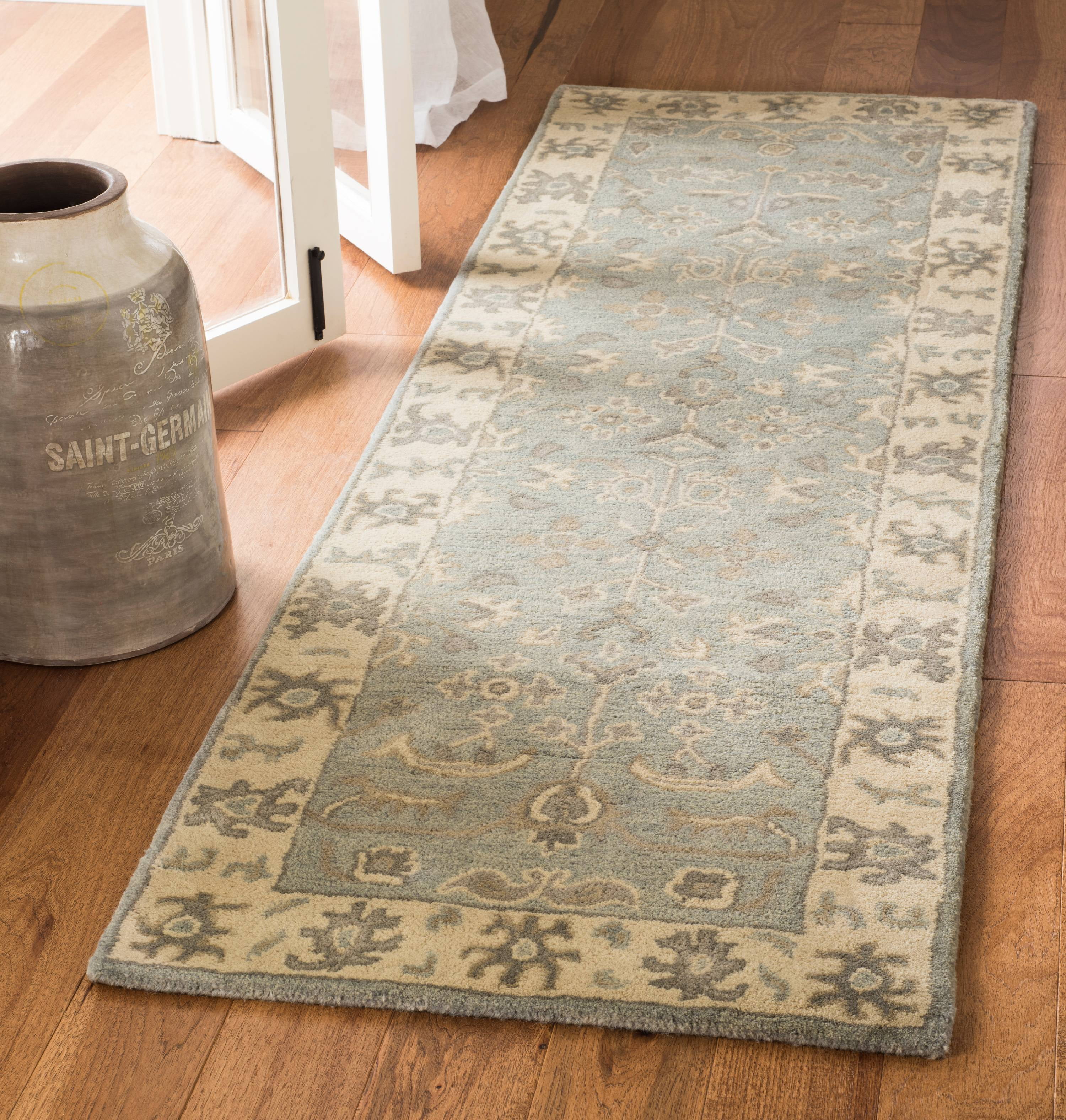 Handmade Slate and Cream Wool Tufted Runner Rug