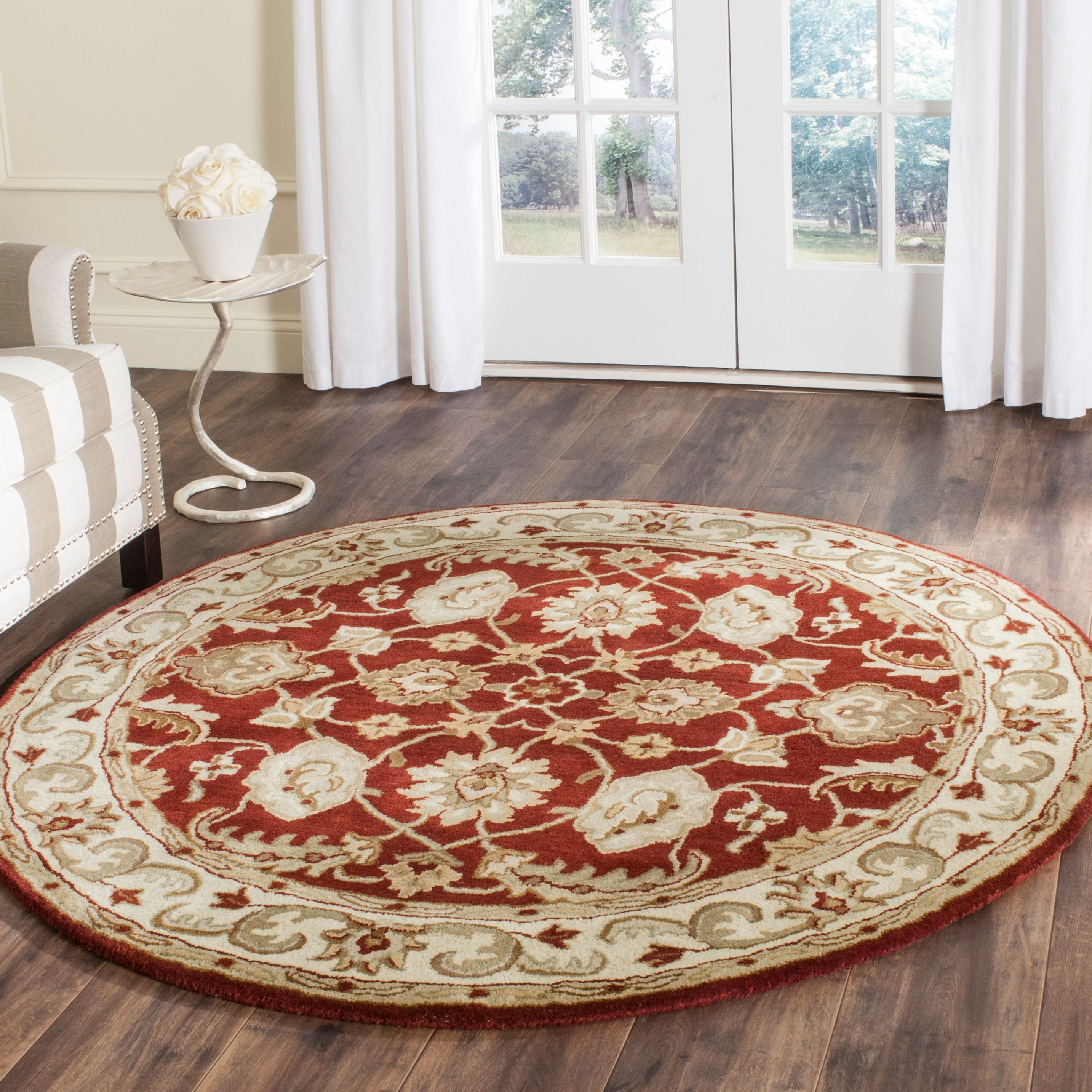 SAFAVIEH Royalty Taylor Traditional Wool Area Rug, Red/Ivory, 5' x 5' Round