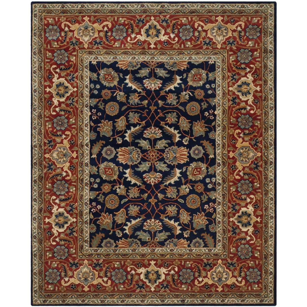 Navy and Rust Oriental Handmade Wool Area Rug, 9' x 12'