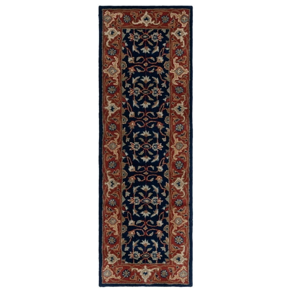 SAFAVIEH Royalty Vianne Oriental Wool Runner Rug, Navy/Rust, 2' x 11'
