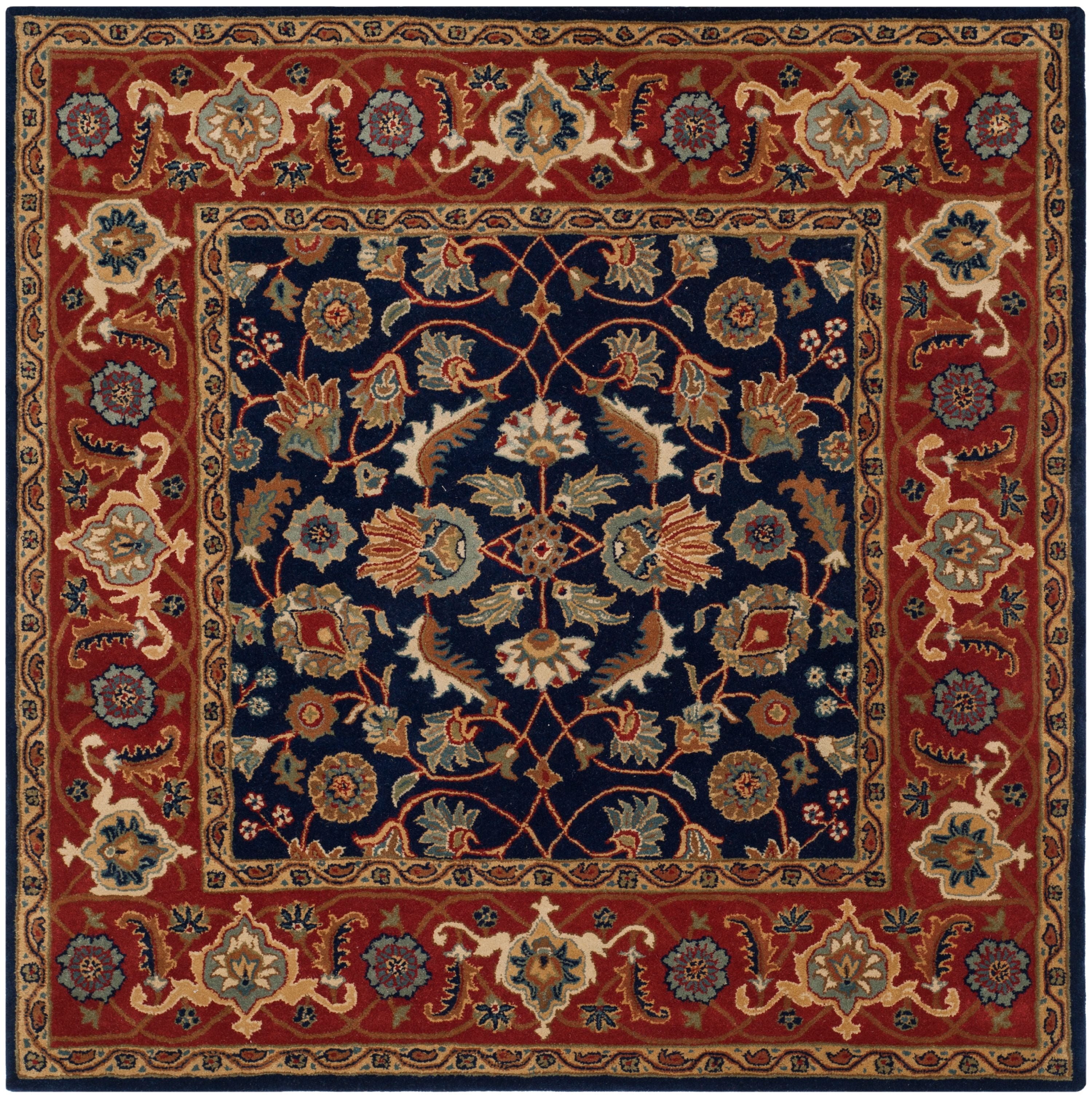 Handmade Navy and Rust Wool Tufted Square Area Rug