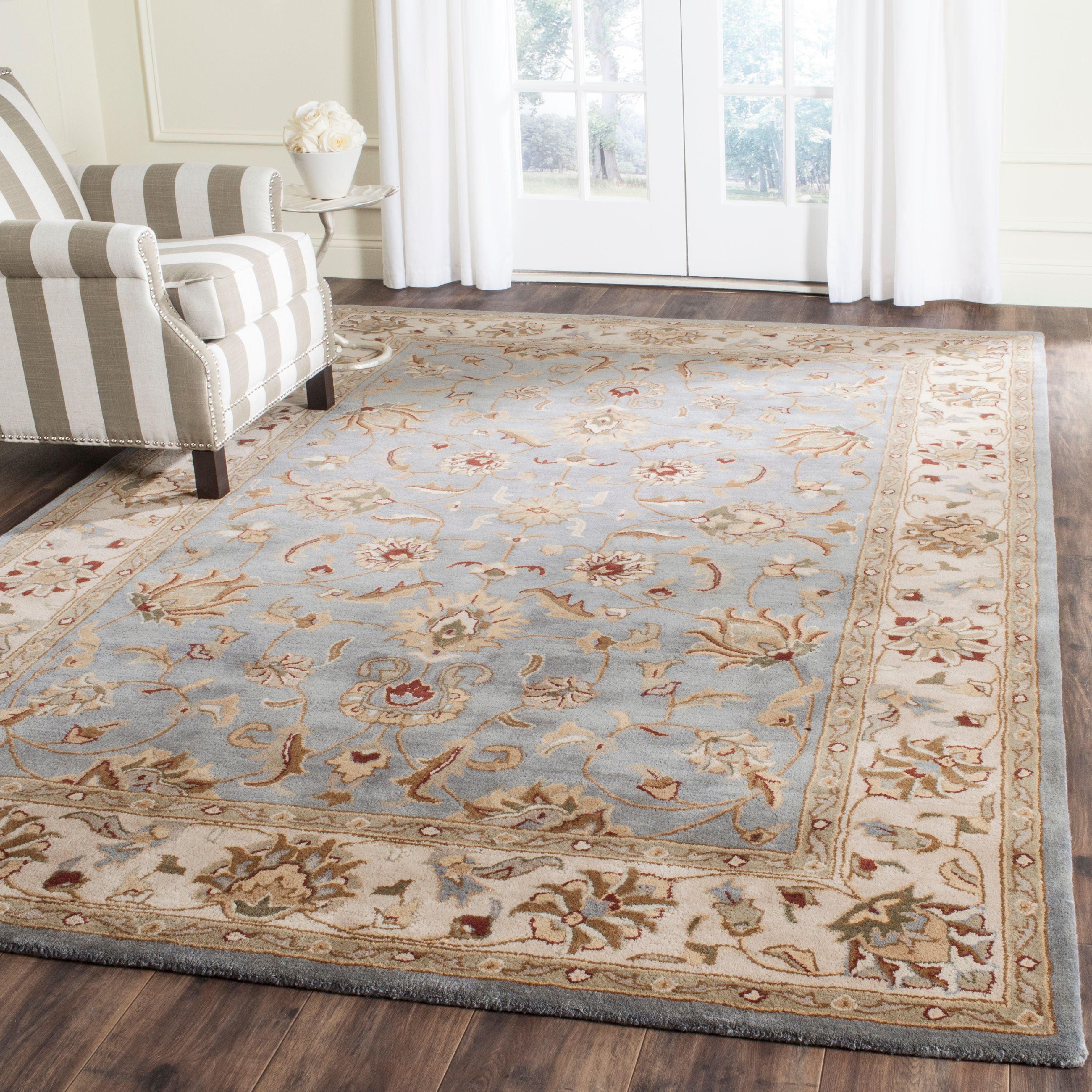 Handmade Tufted Blue Wool Accent Rug 62"x20"