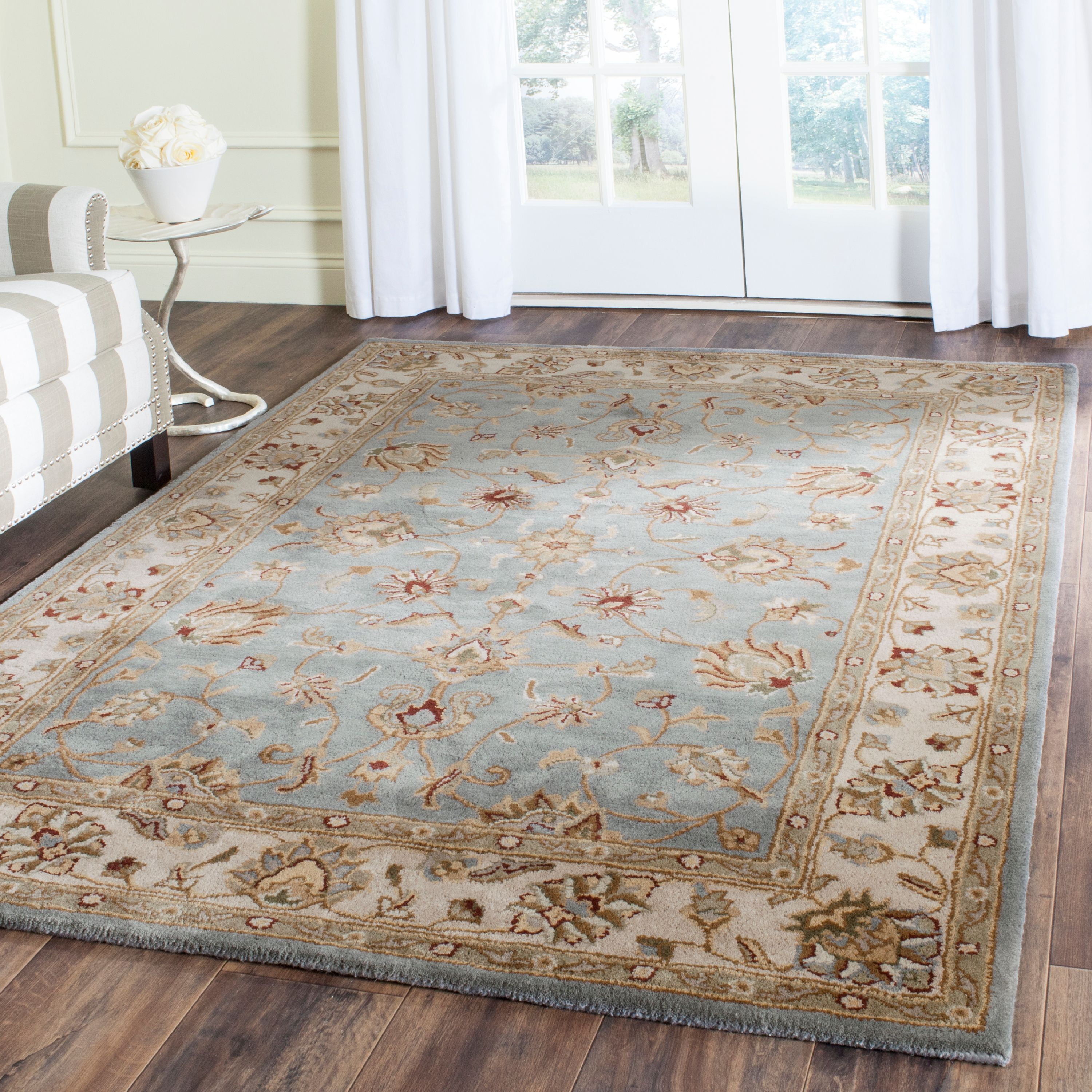 Handmade Blue and Beige Wool Tufted 5' x 7' Area Rug