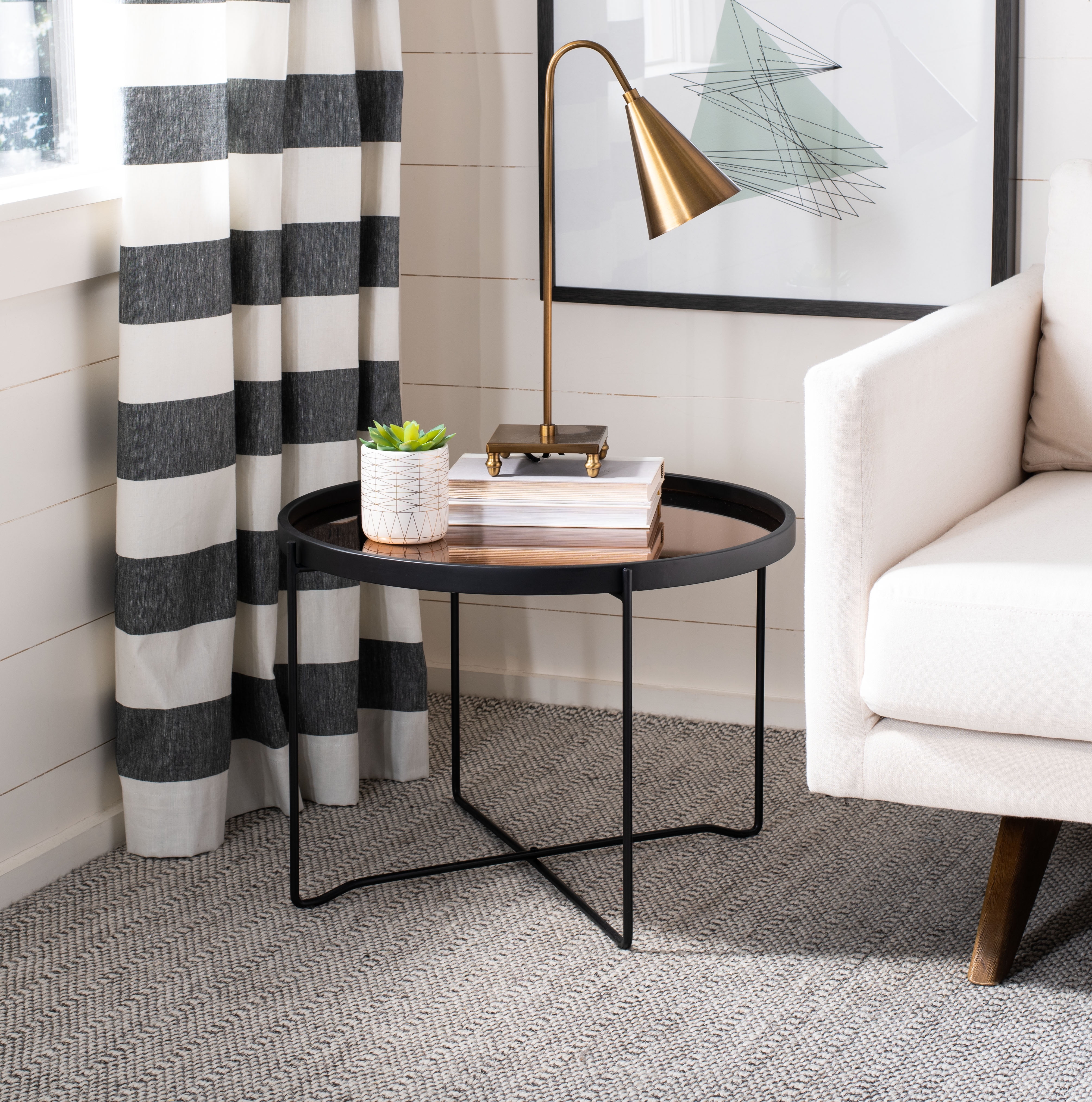 Ruby Black and Rose Gold Round Tray Accent Table
