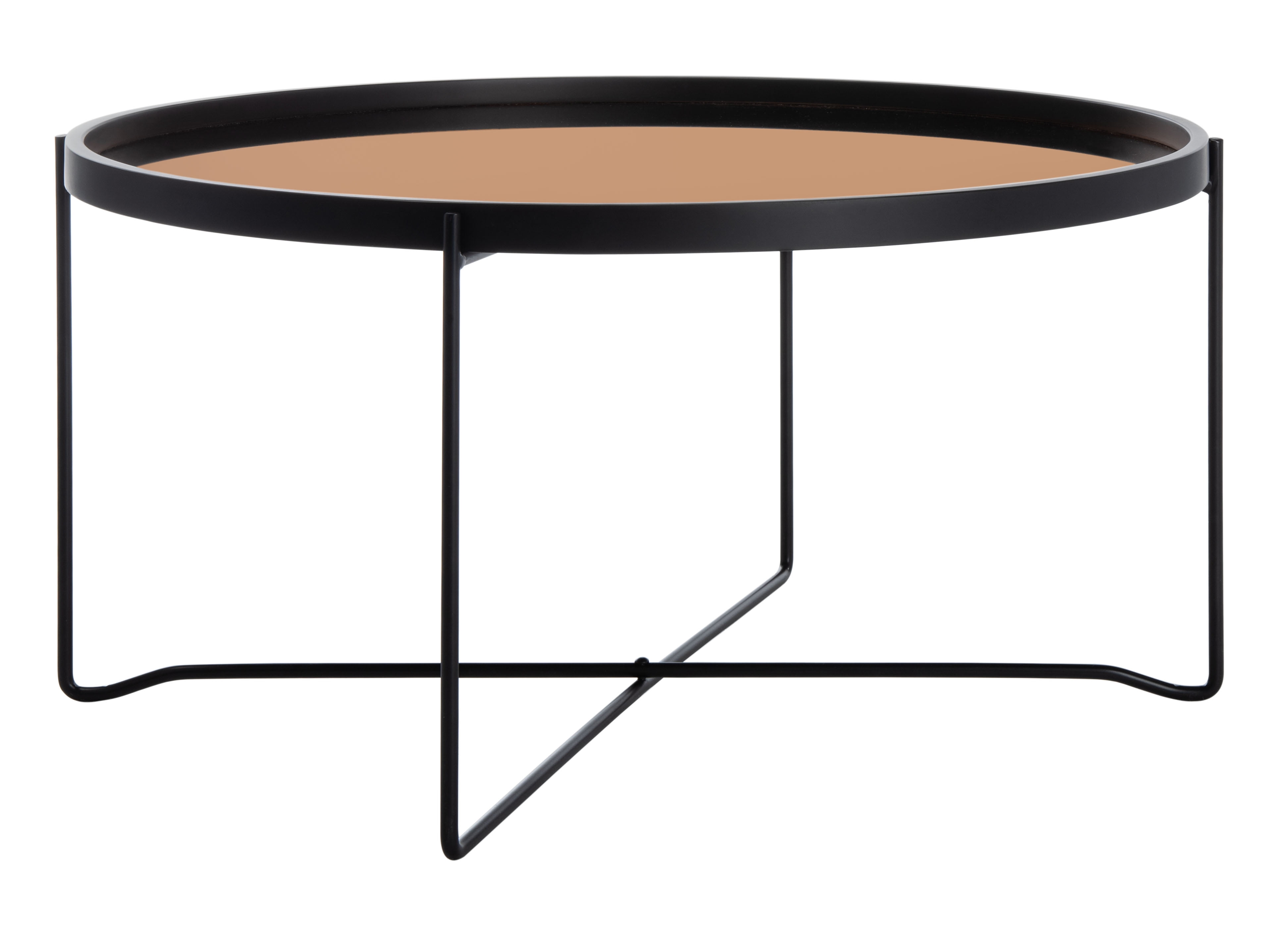 Ruby Round Rose Gold Glass and Black Wood Coffee Table