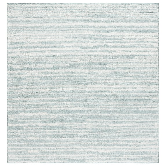 SAFAVIEH Rumi Barrett Striped Polyester Shag Area Rug, Aqua/Ivory, 6'7" x 6'7" Square
