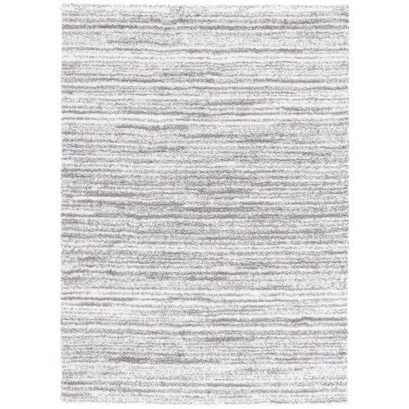 SAFAVIEH Rumi Barrett Striped Polyester Shag Area Rug, Dark Gray/Ivory, 5'3" x 7'6"