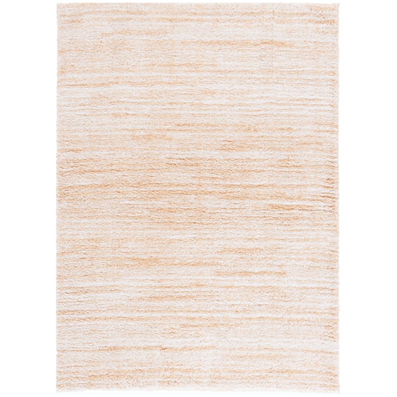 SAFAVIEH Rumi Barrett Striped Polyester Shag Area Rug, Gold/Ivory, 5'3" x 7'6"