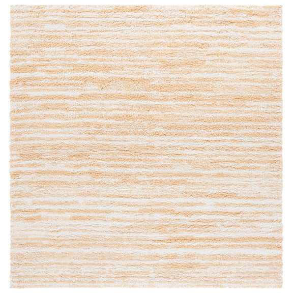 SAFAVIEH Rumi Barrett Striped Polyester Shag Area Rug, Gold/Ivory, 6'7" x 6'7" Square