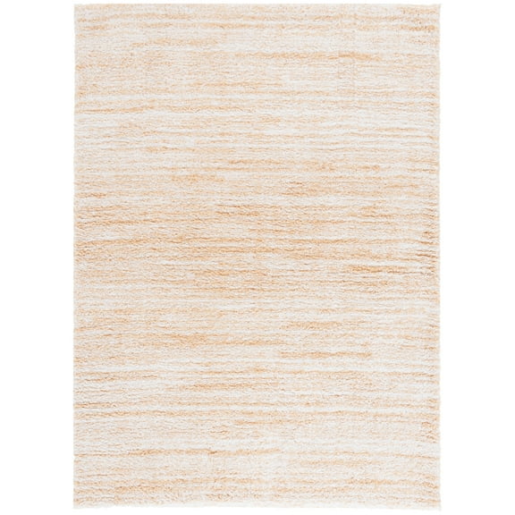 SAFAVIEH Rumi Barrett Striped Polyester Shag Area Rug, Gold/Ivory, 8' x 10'