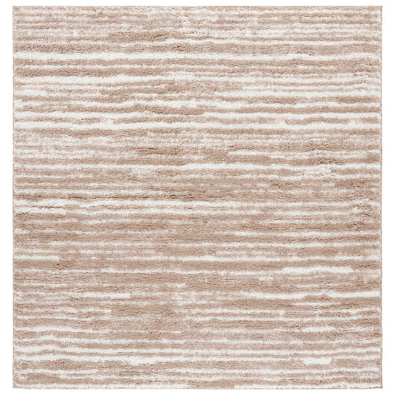 SAFAVIEH Rumi Barrett Striped Polyester Shag Area Rug, Ivory/Beige, 6'7" x 6'7" Square